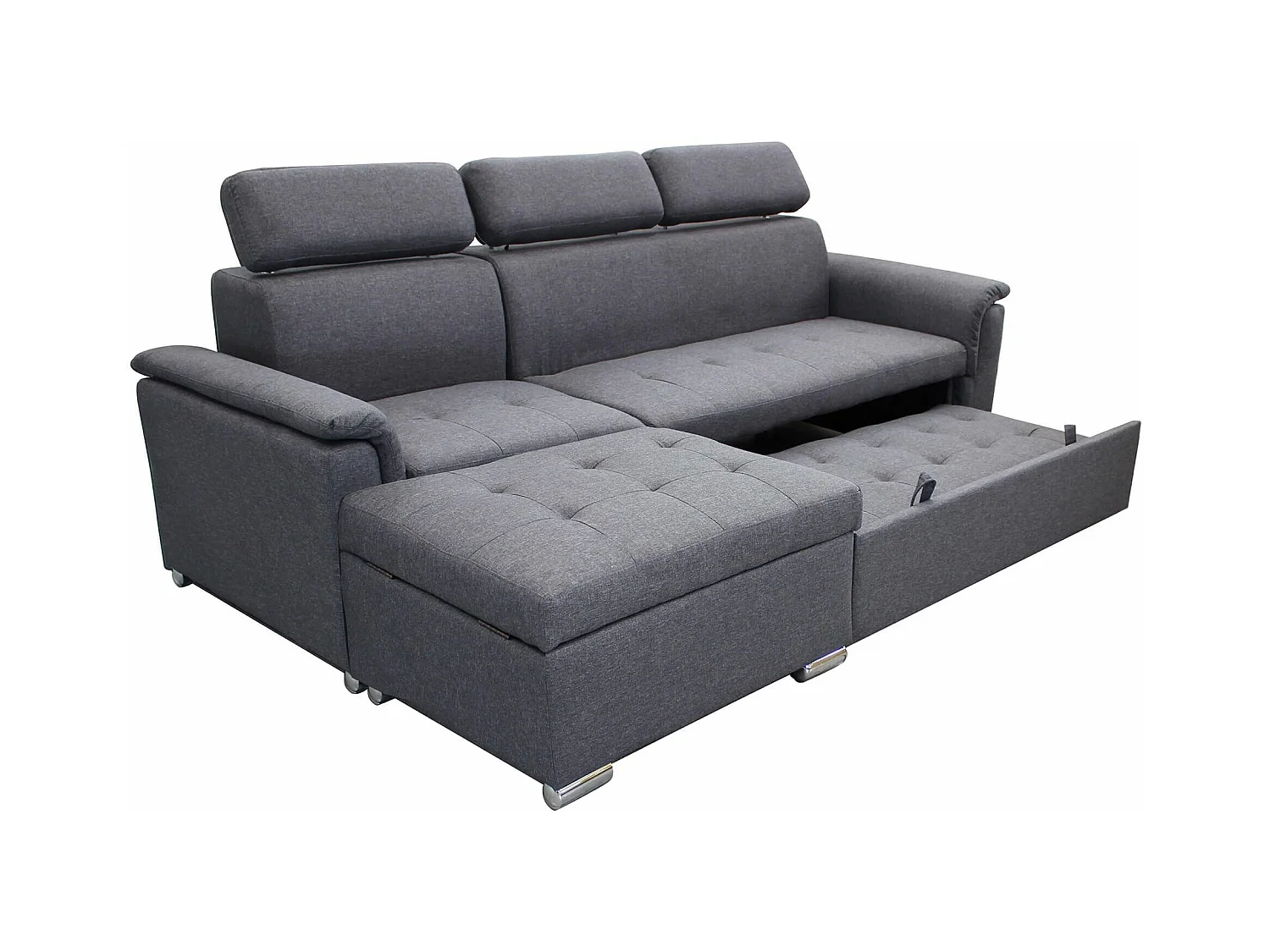 MilaniHome.it - divano letto con penisola ergonomico con poggiatesta regolabile e supporto lombare penisola contenitoredi coloreGrigio scuro