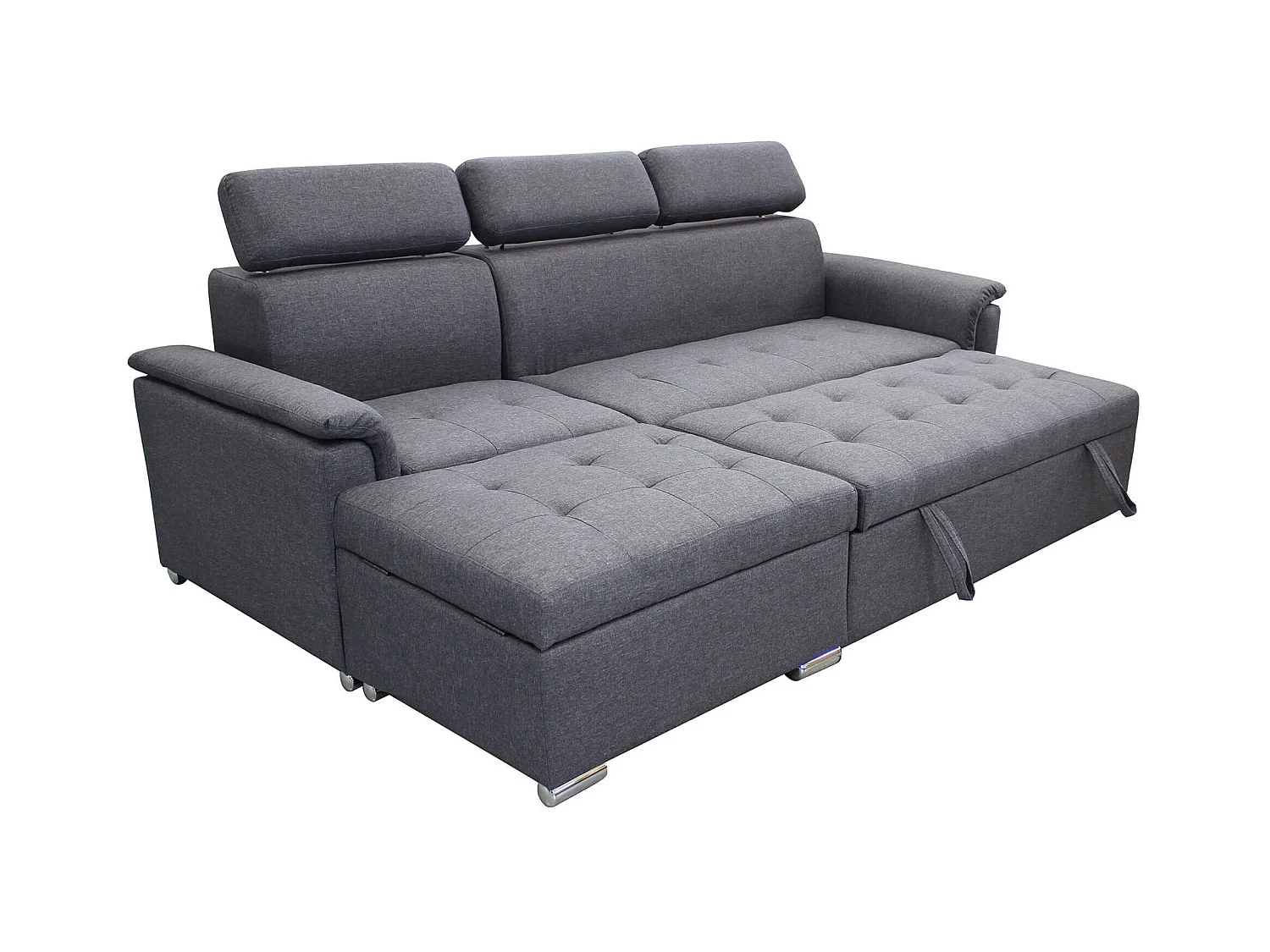 MilaniHome.it - divano letto con penisola ergonomico con poggiatesta regolabile e supporto lombare penisola contenitoredi coloreGrigio scuro