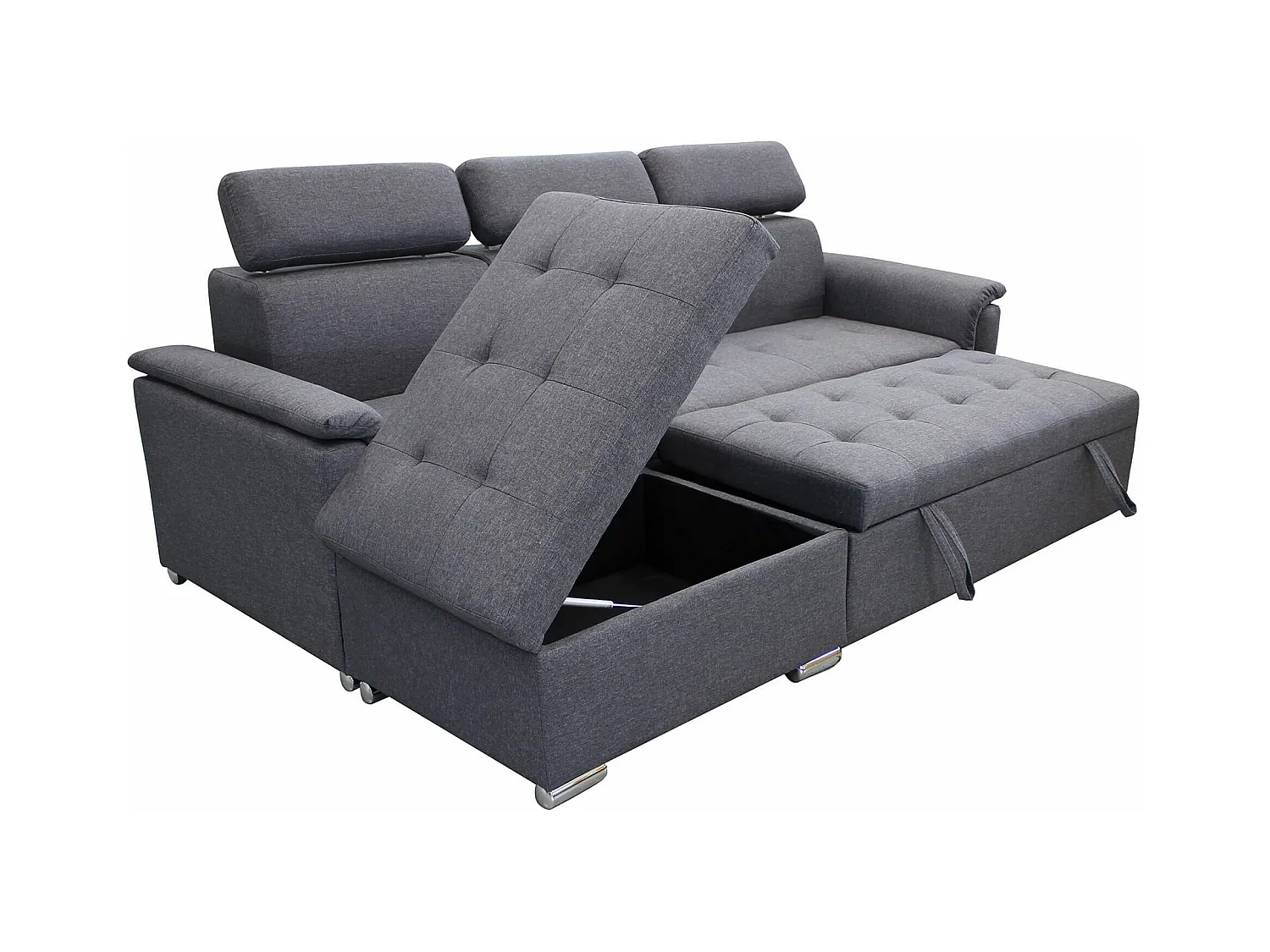 MilaniHome.it - divano letto con penisola ergonomico con poggiatesta regolabile e supporto lombare penisola contenitoredi coloreGrigio scuro
