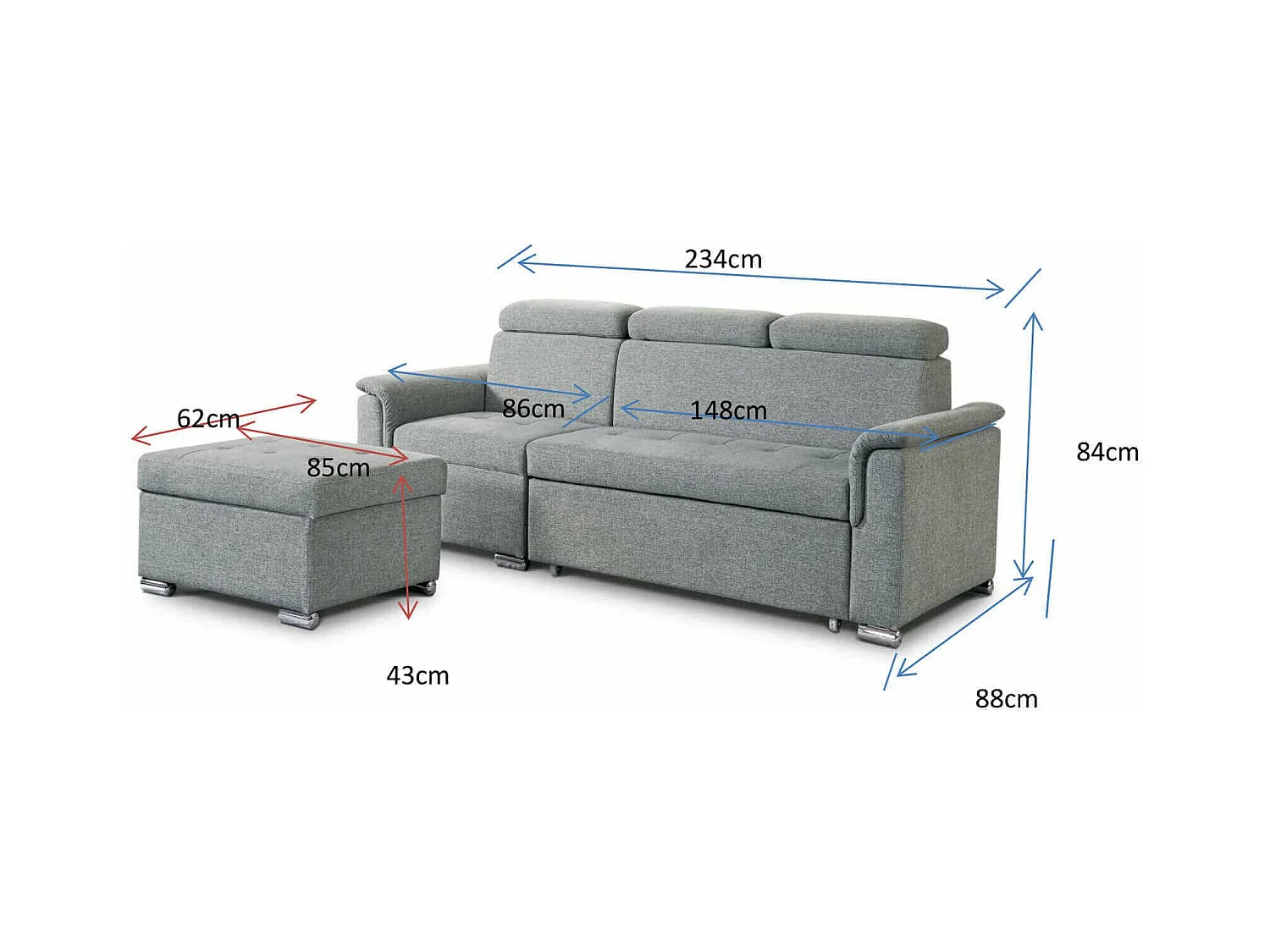 MilaniHome.it - divano letto con penisola ergonomico con poggiatesta regolabile e supporto lombare penisola contenitoredi coloreGrigio scuro