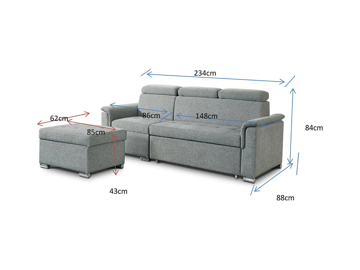 MilaniHome.it - divano letto con penisola ergonomico con poggiatesta regolabile e supporto lombare penisola contenitoredi coloreGrigio scuro
