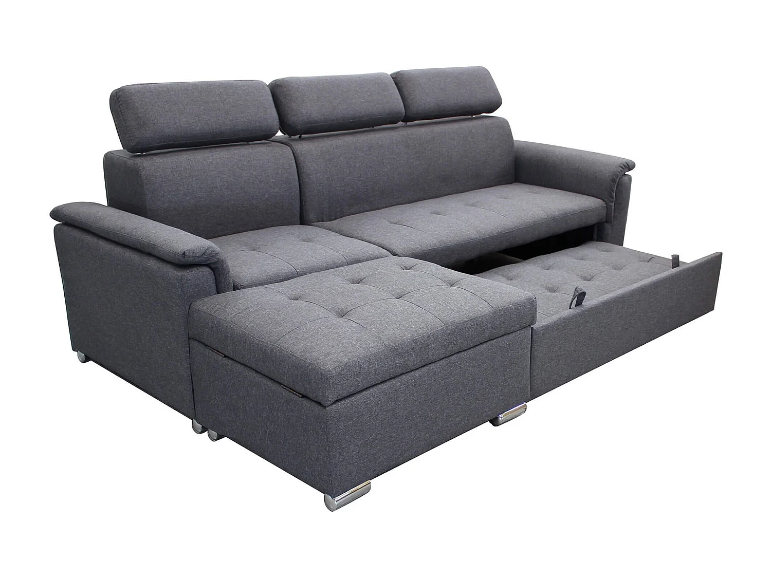 MilaniHome.it - divano letto con penisola ergonomico con poggiatesta regolabile e supporto lombare penisola contenitoredi coloreGrigio scuro