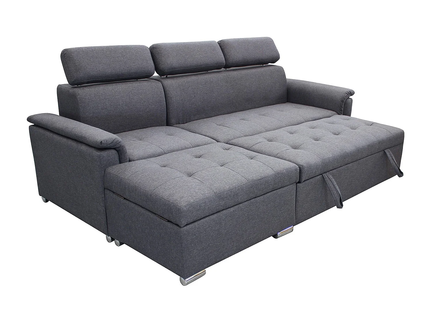 MilaniHome.it - divano letto con penisola ergonomico con poggiatesta regolabile e supporto lombare penisola contenitoredi coloreGrigio scuro