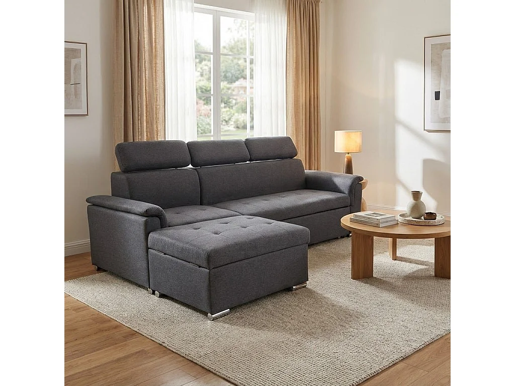 MilaniHome.it - divano letto con penisola ergonomico con poggiatesta regolabile e supporto lombare penisola contenitoredi coloreGrigio scuro