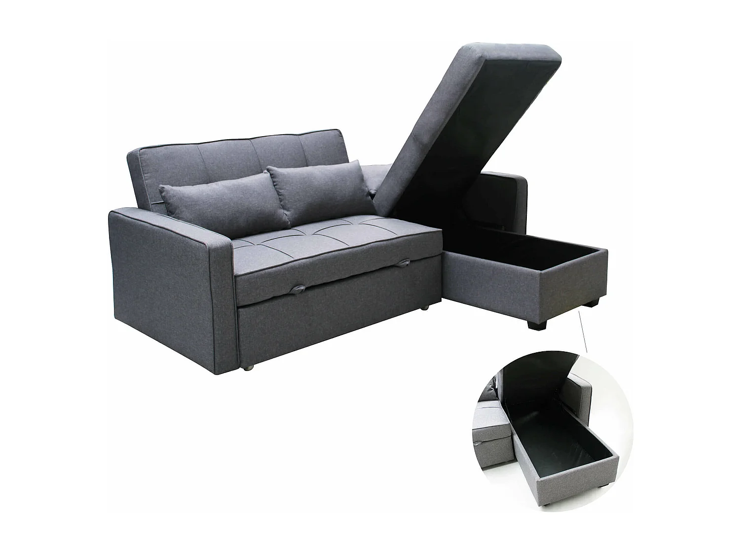 MilaniHome.it - divano letto con penisola per salotto soggiorno in tessuto grigio scuro modernodi coloreGrigio scuro