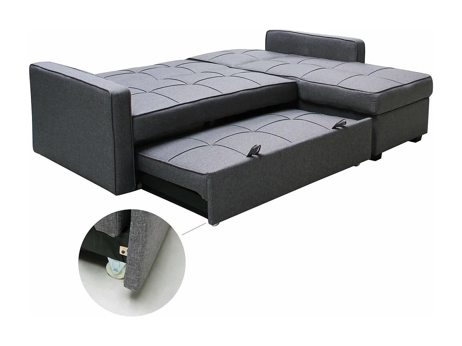 MilaniHome.it - divano letto con penisola per salotto soggiorno in tessuto grigio scuro modernodi coloreGrigio scuro