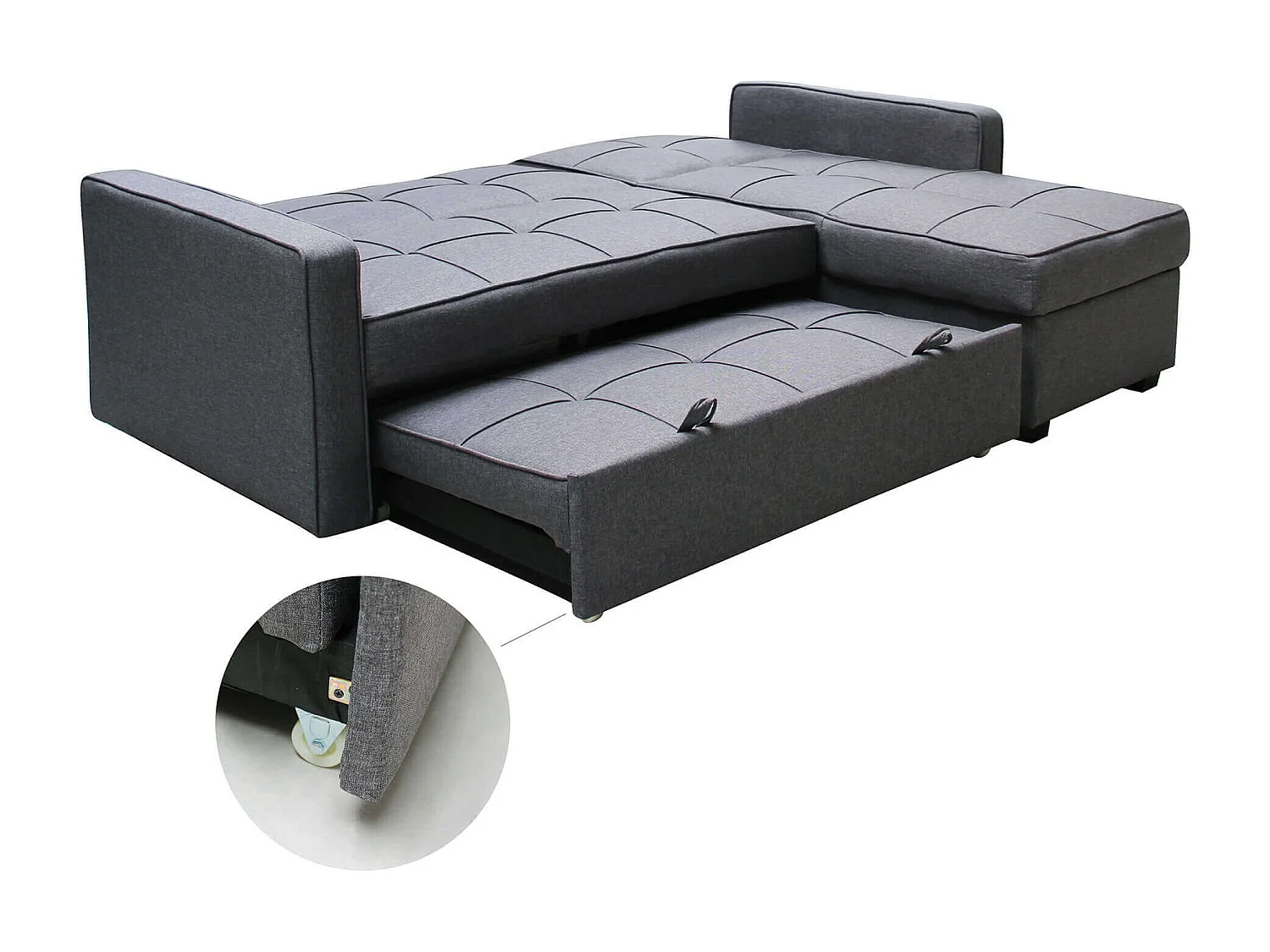 MilaniHome.it - divano letto con penisola per salotto soggiorno in tessuto grigio scuro modernodi coloreGrigio scuro