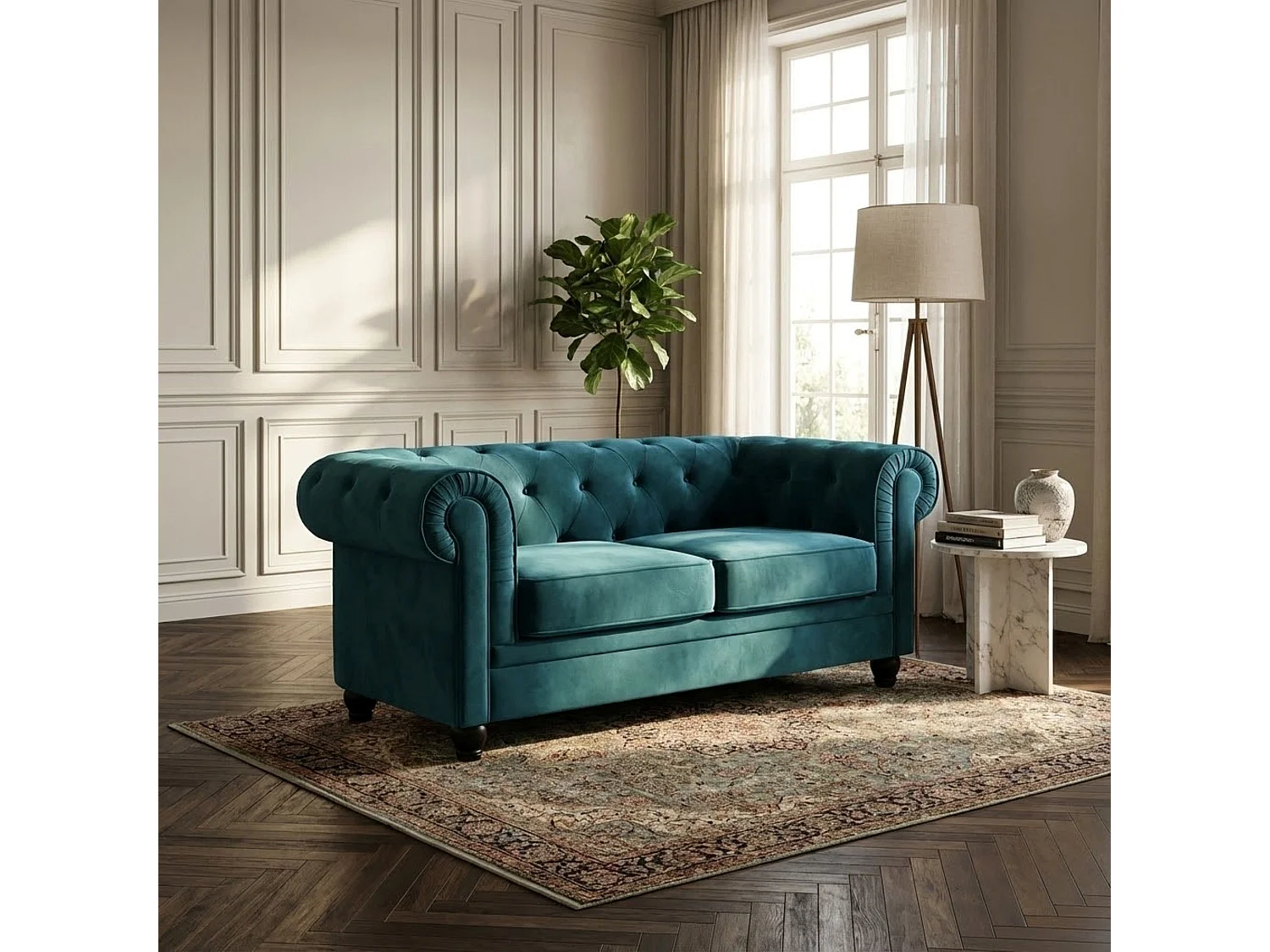 MilaniHome.it - divano vintage in velluto 2 posti cm 152x74x82 h di design inglese per salotto modernodi coloreBlu