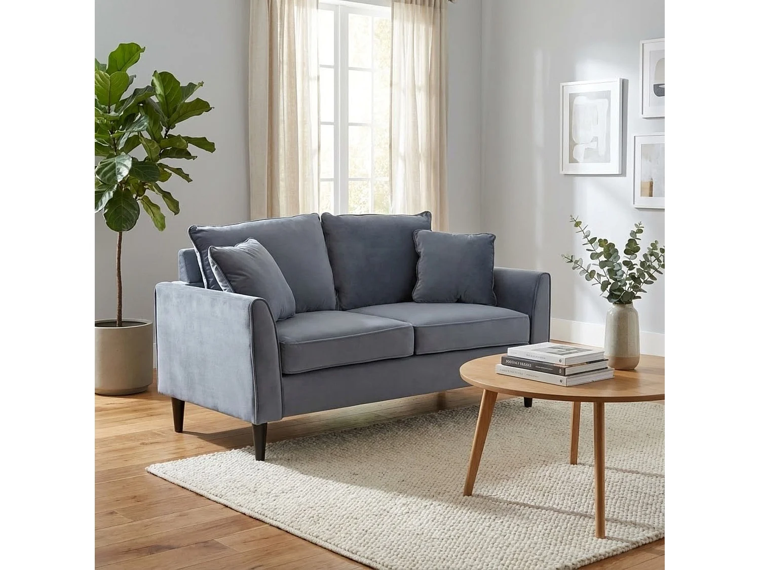 MilaniHome.it - Divano in velluto 2 posti per salotto soogiorno sala d'attesa 152x81x89 hdi coloreGrigio chiaro