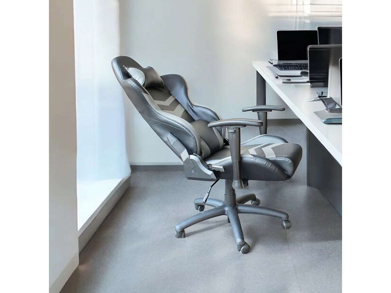 MilaniHome.it - poltrona da gaming ergonomica con poggiatesta e supporto lombare sedia da lavoro girevole regolabiledi coloreGrigio