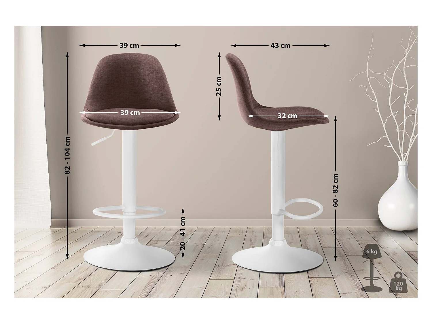 Tabouret de bar - Tissu & Métal - Marron - Kiel