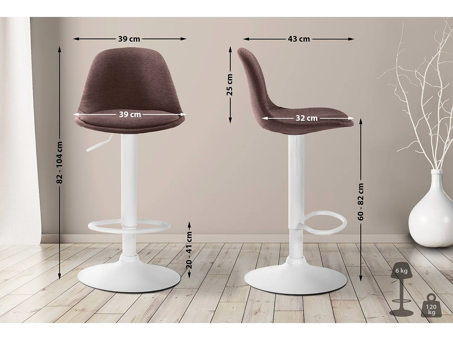 Tabouret de bar - Tissu & Métal - Marron - Kiel