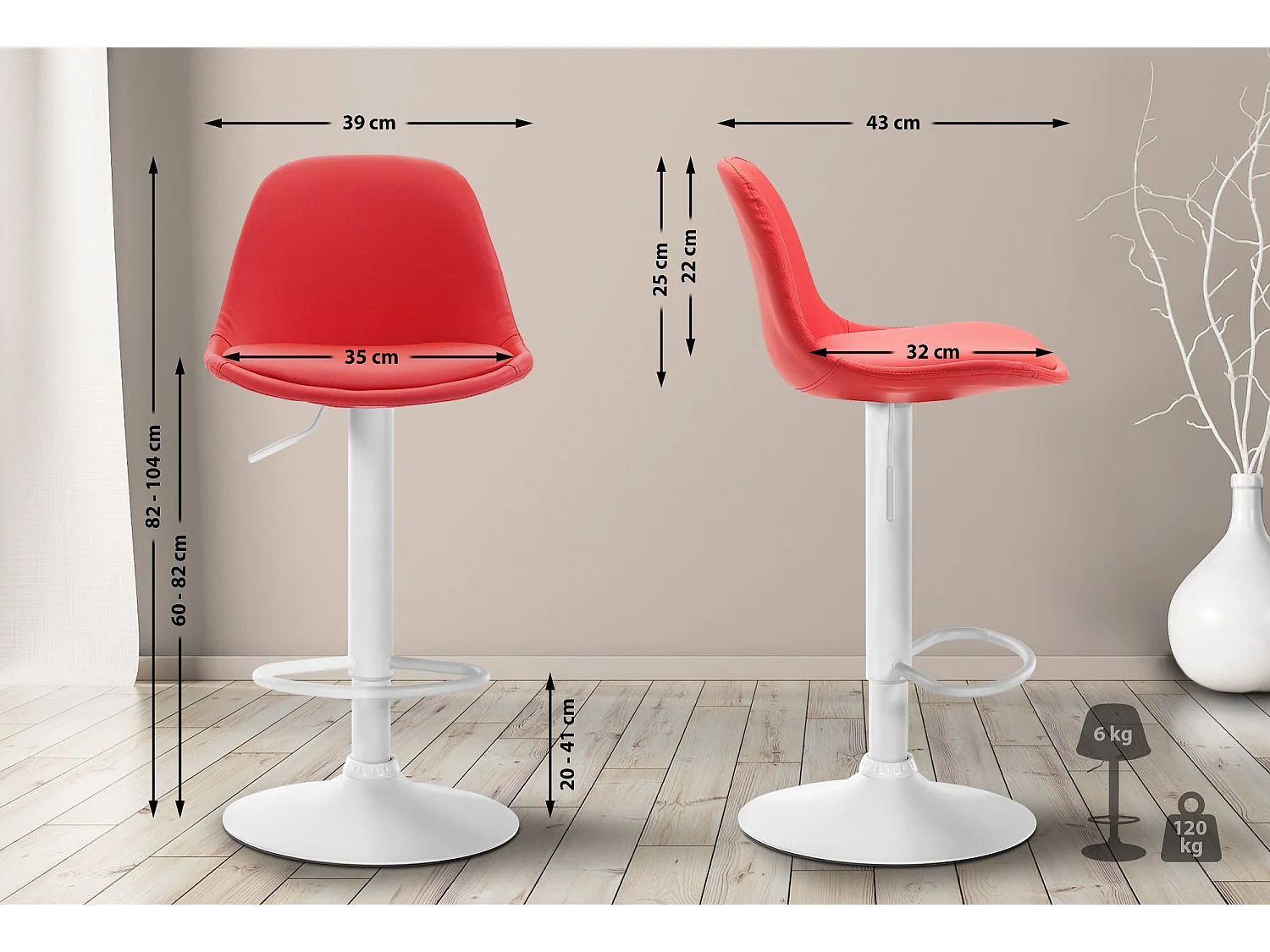 Tabouret de bar - Similicuir & Métal - Rouge - Kiel