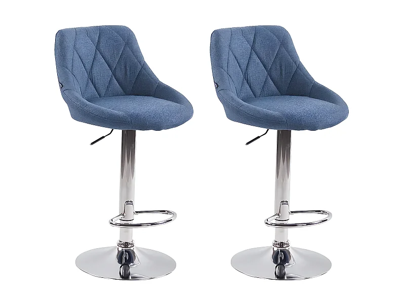 Lot de 2  Tabouret de bar - Tissu & Métal chromé - Bleu - Lazio