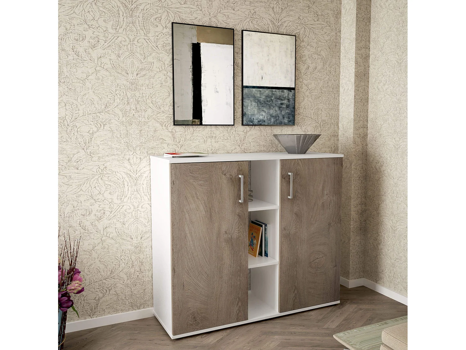 MilaniHome.it - mobile ingresso di design moderno con scarpiera e porta borse di coloreMarrone