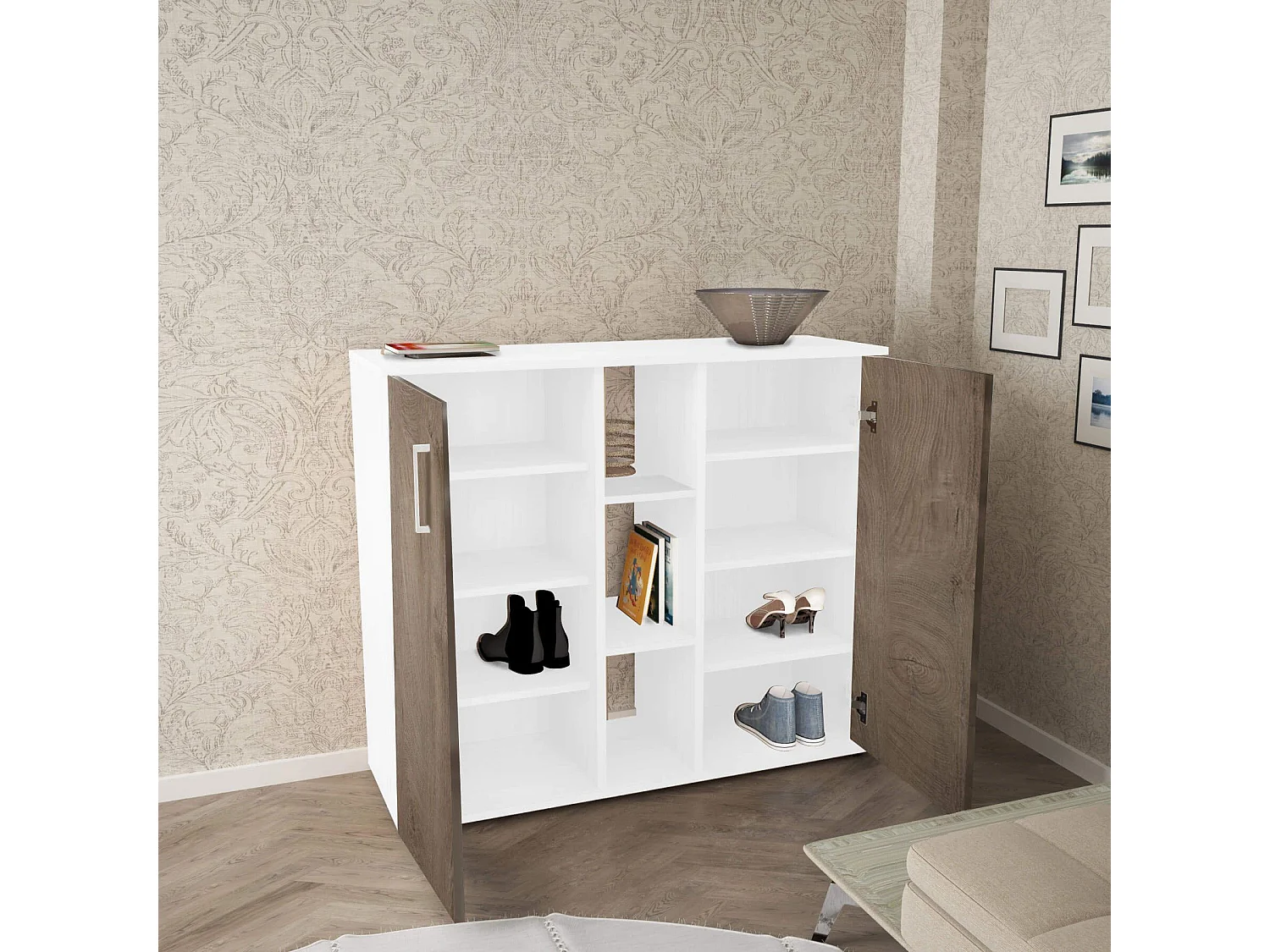 MilaniHome.it - mobile ingresso di design moderno con scarpiera e porta borse di coloreMarrone