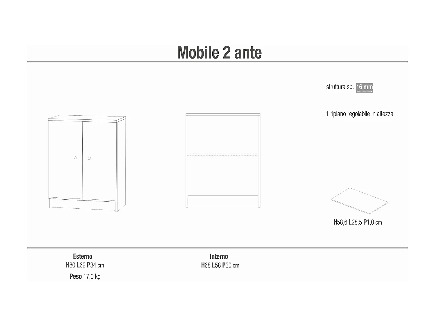 MilaniHome.it - mobiletto portaoggetti ad due ante di design essenziale cm 62 l x 34 p x 80 hdi coloreBeige