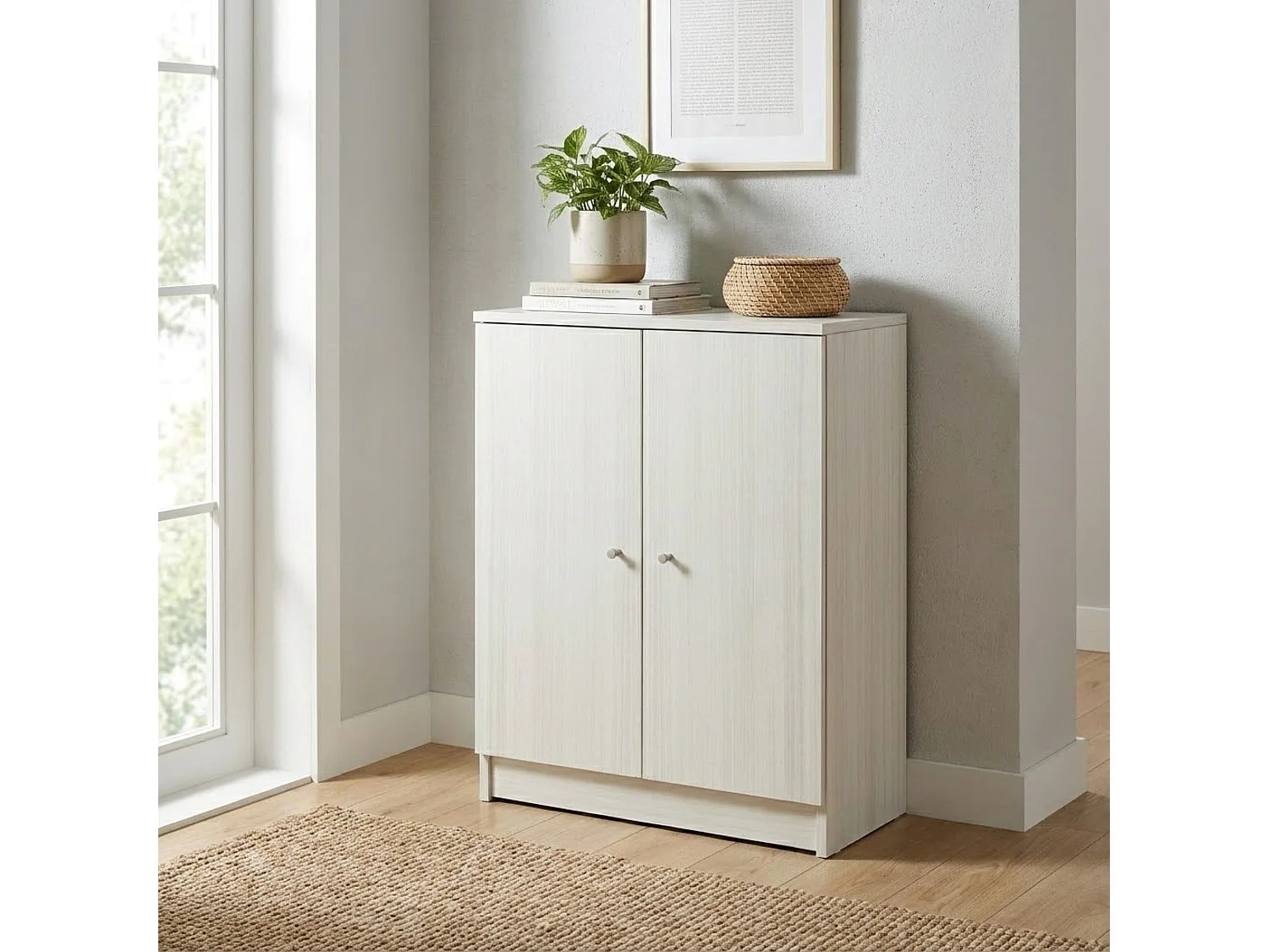 MilaniHome.it - mobiletto portaoggetti ad due ante di design essenziale cm 62 l x 34 p x 80 hdi coloreBeige