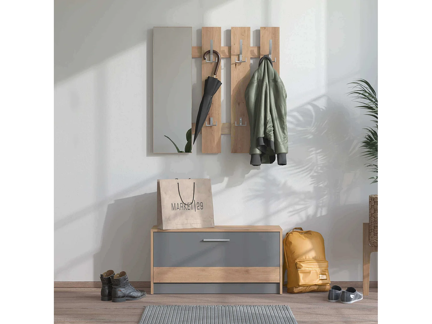 mobile ingresso appendiabiti moderno minimal in legno di design moderno industrial cm 91,6 x 28,1 x 202 h