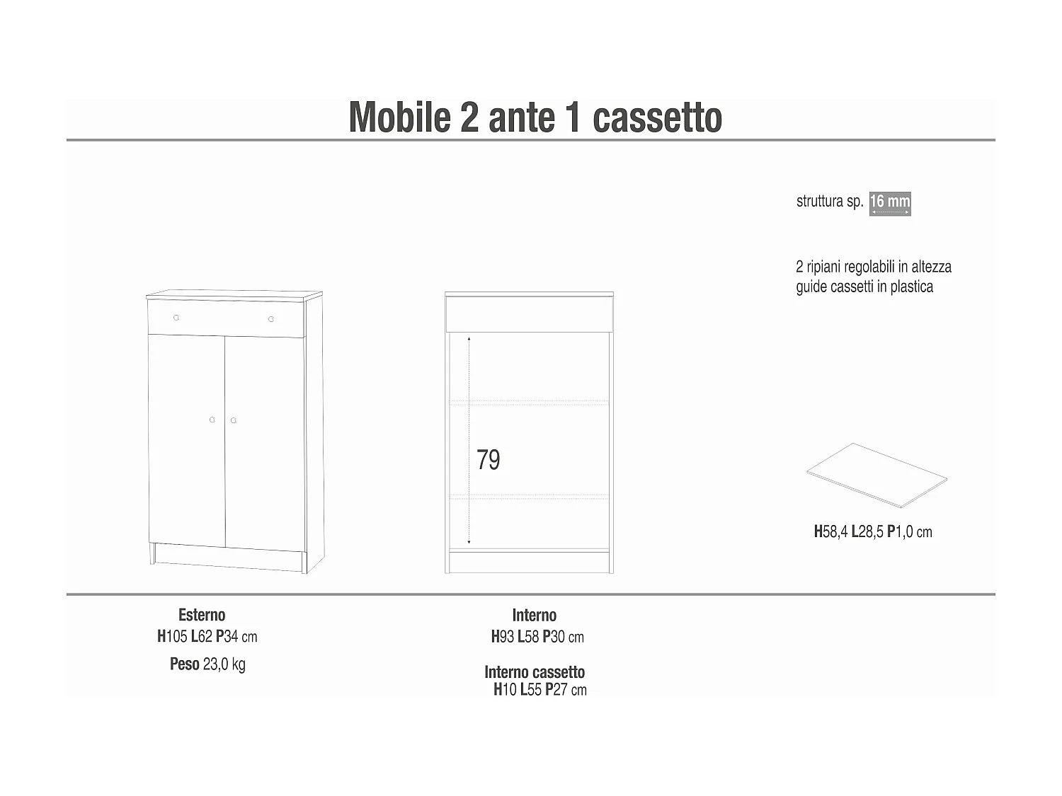 MilaniHome.it - mobiletto da ingresso portaoggetti di design essenziale cm 62 l x 34 p x 105 hdi coloreBianco