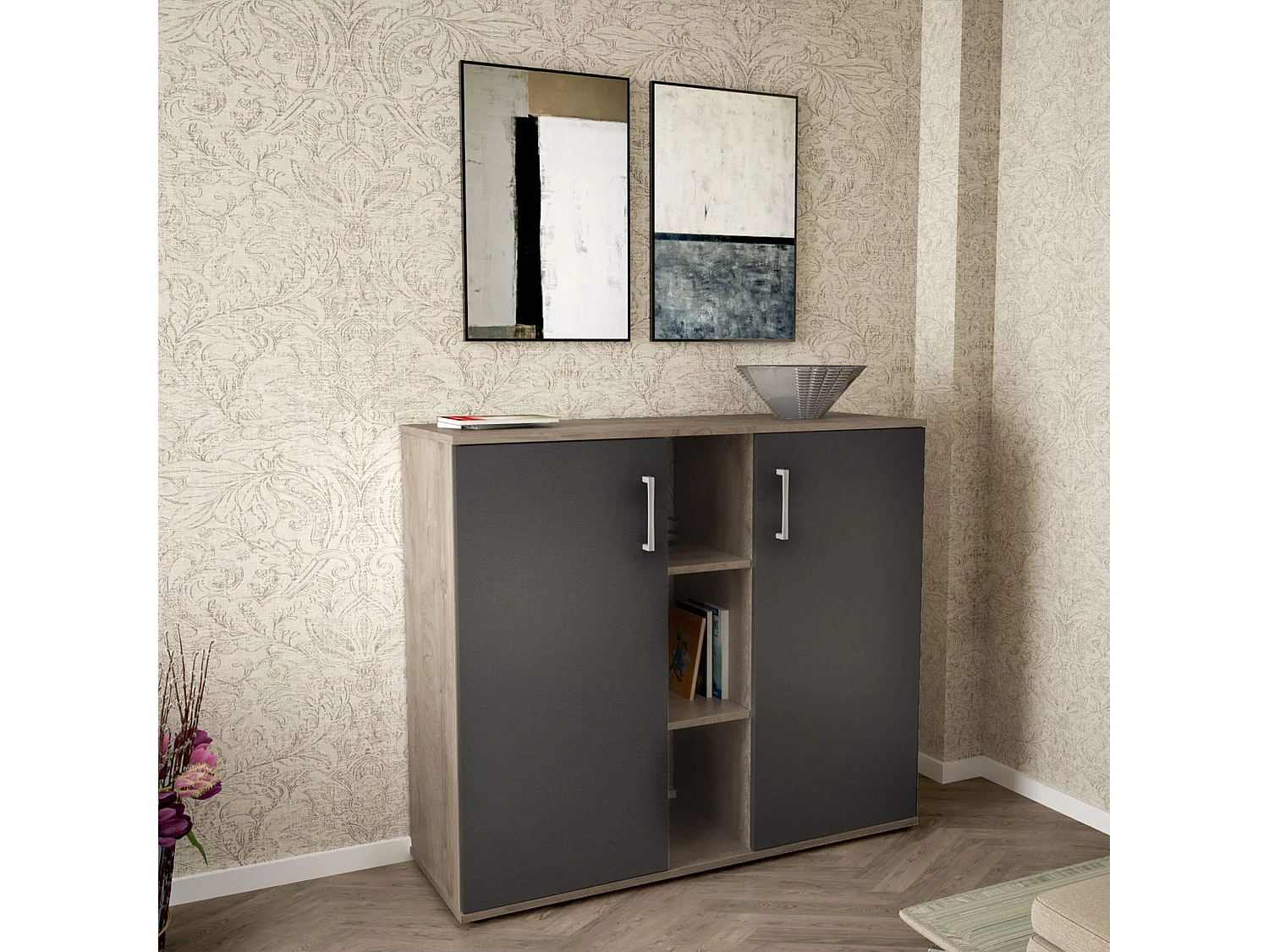 MilaniHome.it - mobile ingresso di design moderno con scarpiera e porta borse di coloreAntracite