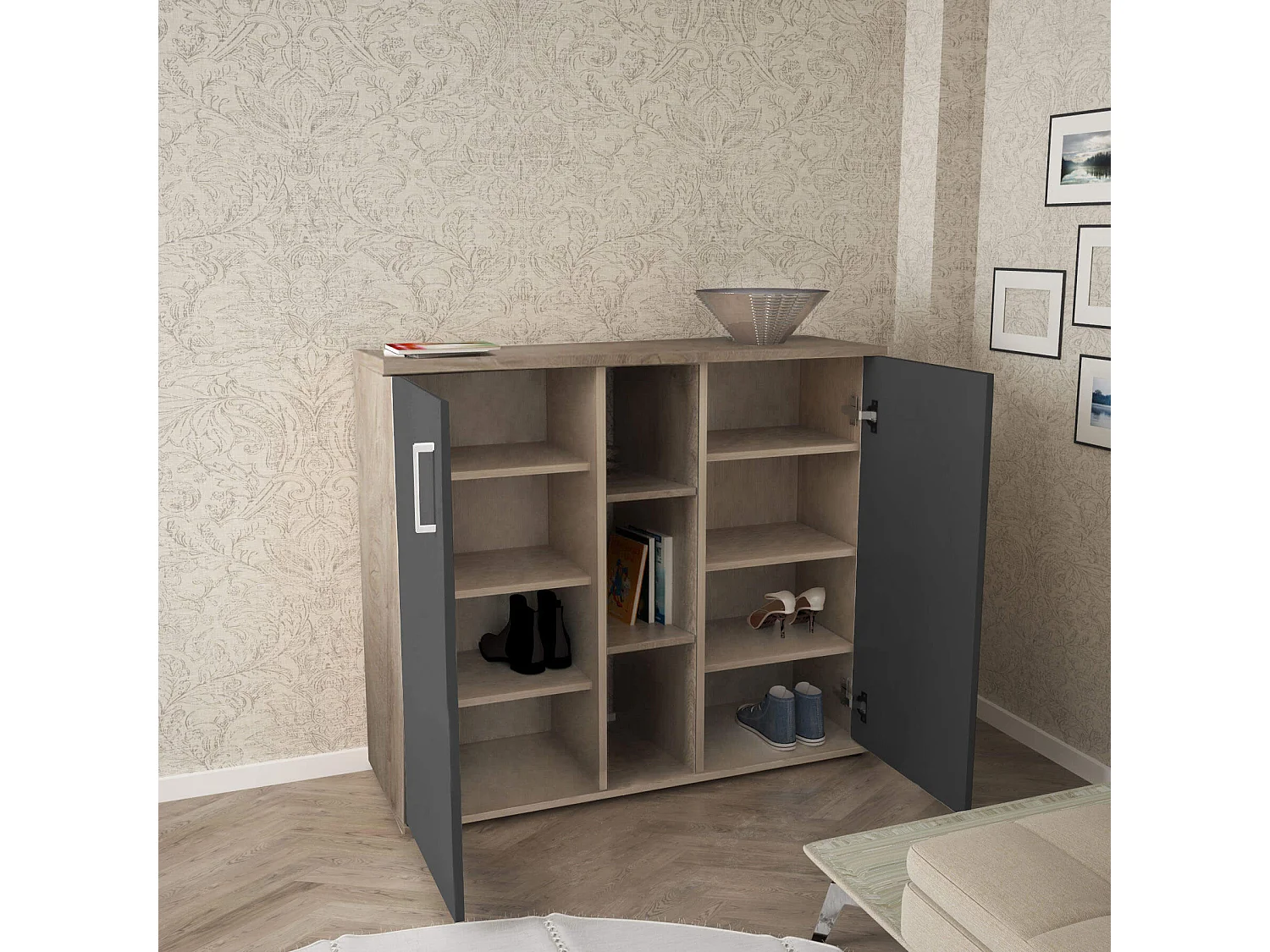 MilaniHome.it - mobile ingresso di design moderno con scarpiera e porta borse di coloreAntracite