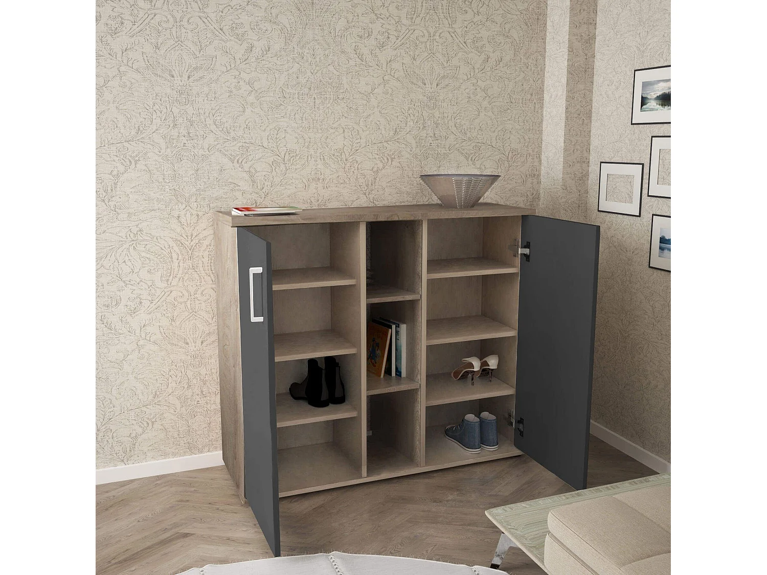 MilaniHome.it - mobile ingresso di design moderno con scarpiera e porta borse di coloreAntracite