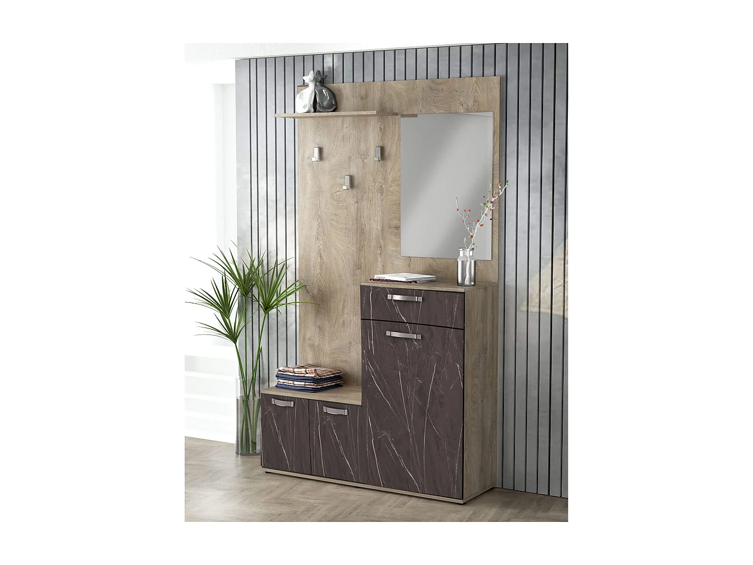 MilaniHome.it - mobile ingresso di design moderno con appendiabiti specchio e scarpiera di coloreMarrone