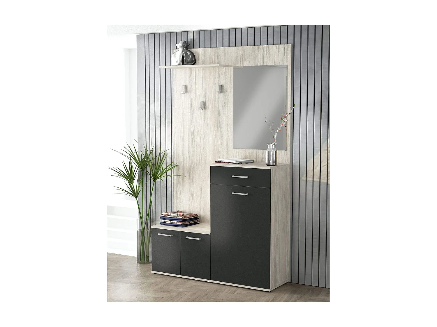 MilaniHome.it - mobile ingresso di design moderno con appendiabiti specchio e scarpiera di coloreMarrone chiaro