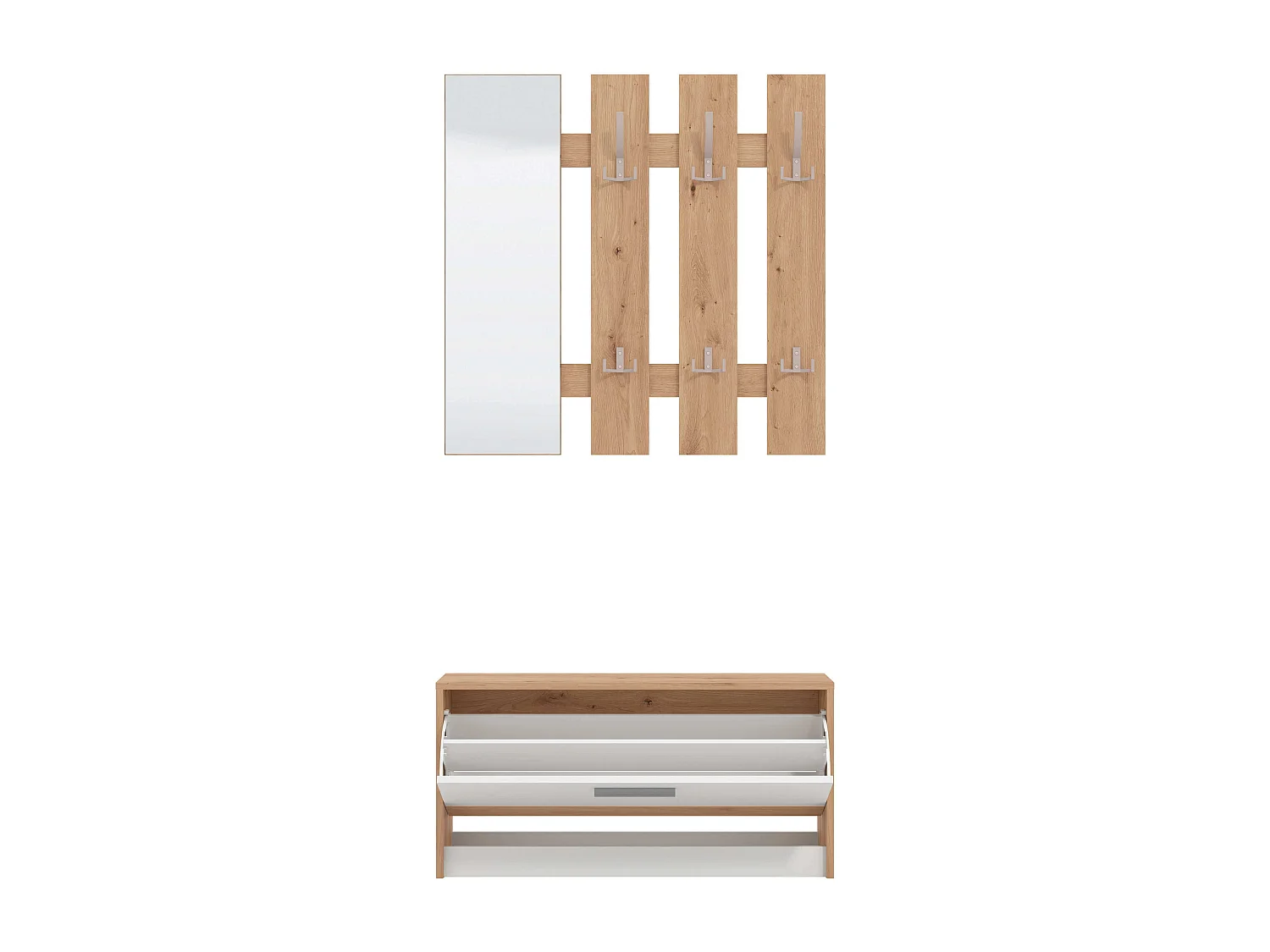 mobile ingresso appendiabiti moderno con specchio e scarpiera di design moderno industrial cm 91,6 x 28,1 x 202 h