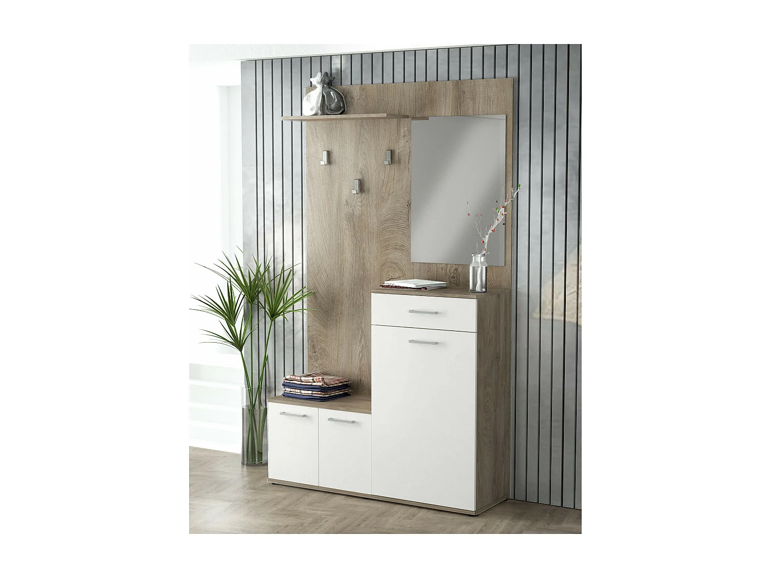 MilaniHome.it - mobile ingresso di design moderno con appendiabiti specchio e scarpiera di coloreMarrone