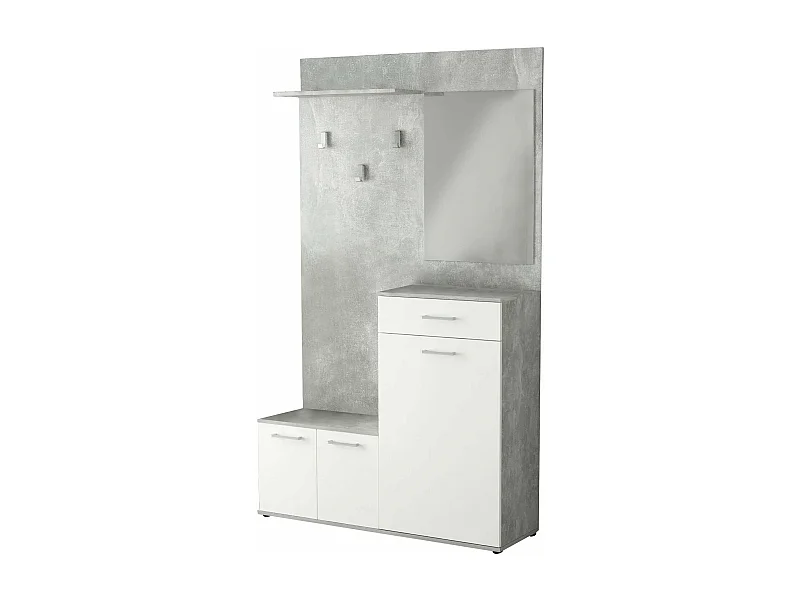 MilaniHome.it - mobile ingresso di design moderno con appendiabiti specchio e scarpiera di coloreCemento