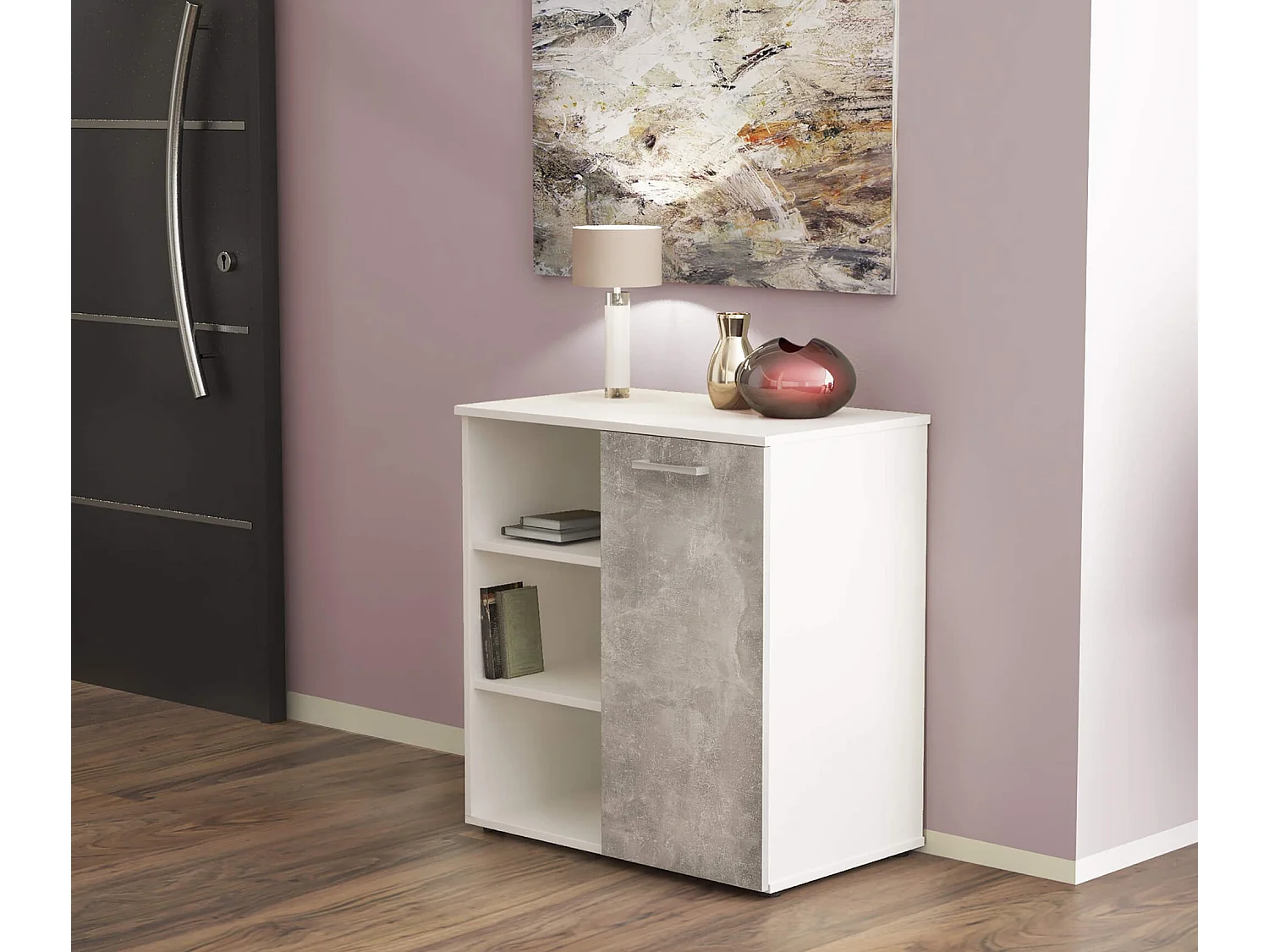 MilaniHome.it - mobile ingresso di design moderno con scarpiera e porta borse di coloreCemento