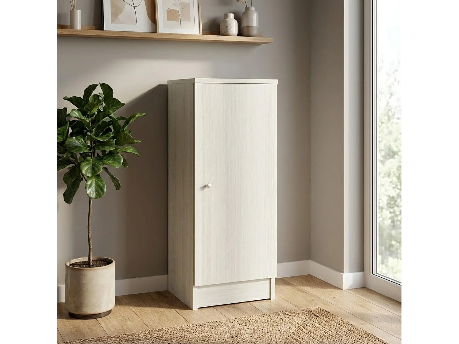 MilaniHome.it - mobiletto portaoggetti ad un'anta di design essenziale cm 31 l x 34 p x 80 hdi coloreBeige