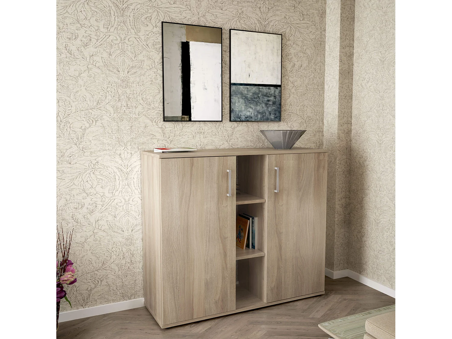 MilaniHome.it - mobile ingresso di design moderno con scarpiera e porta borse di coloreMarrone chiaro