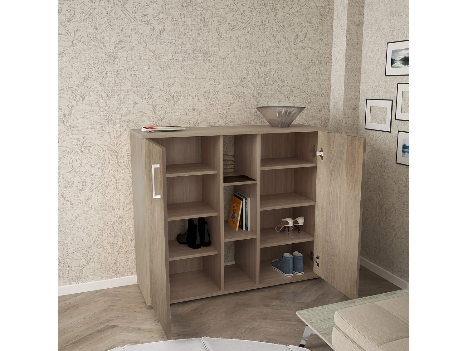 MilaniHome.it - mobile ingresso di design moderno con scarpiera e porta borse di coloreMarrone chiaro