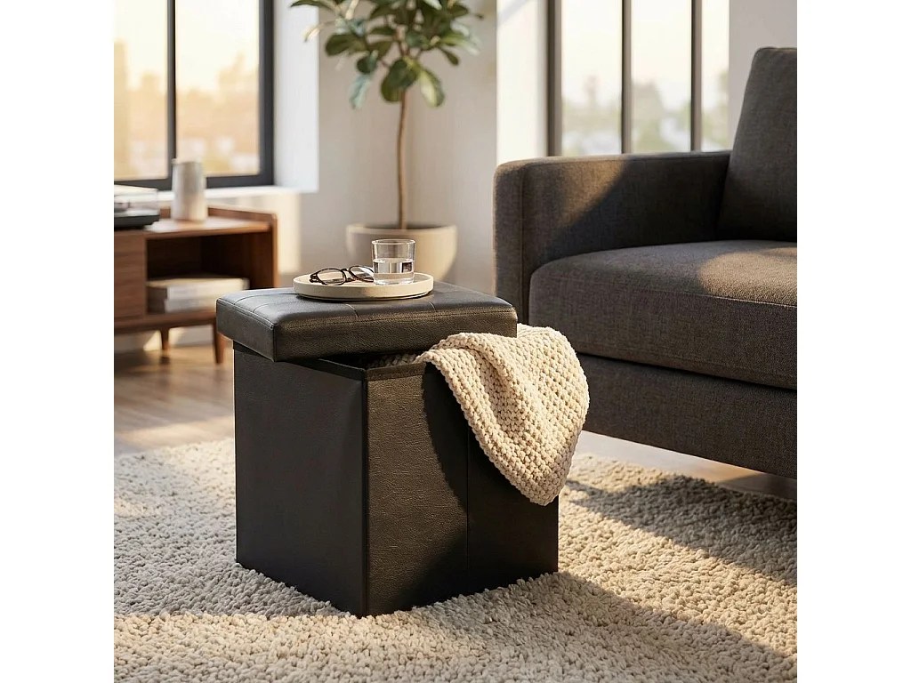 Milani Home - pouf quadrato, ecopelle, seduta poggiapiedi, nero, 38 x 38 x 38 cm