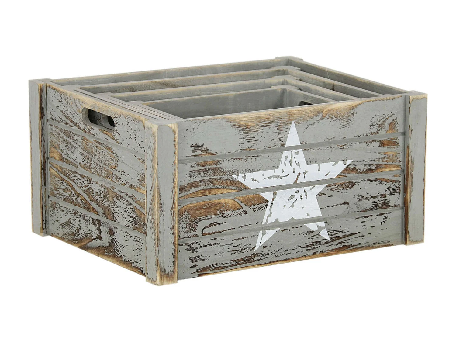 MilaniHome.it - Set Di 3 Cassette In Legno Di Design Industrial Stile Moderno Con Decoro , G.41x31x20/M.36x26x18/P.31x21x16/xS.26x16x14di coloreGrigio