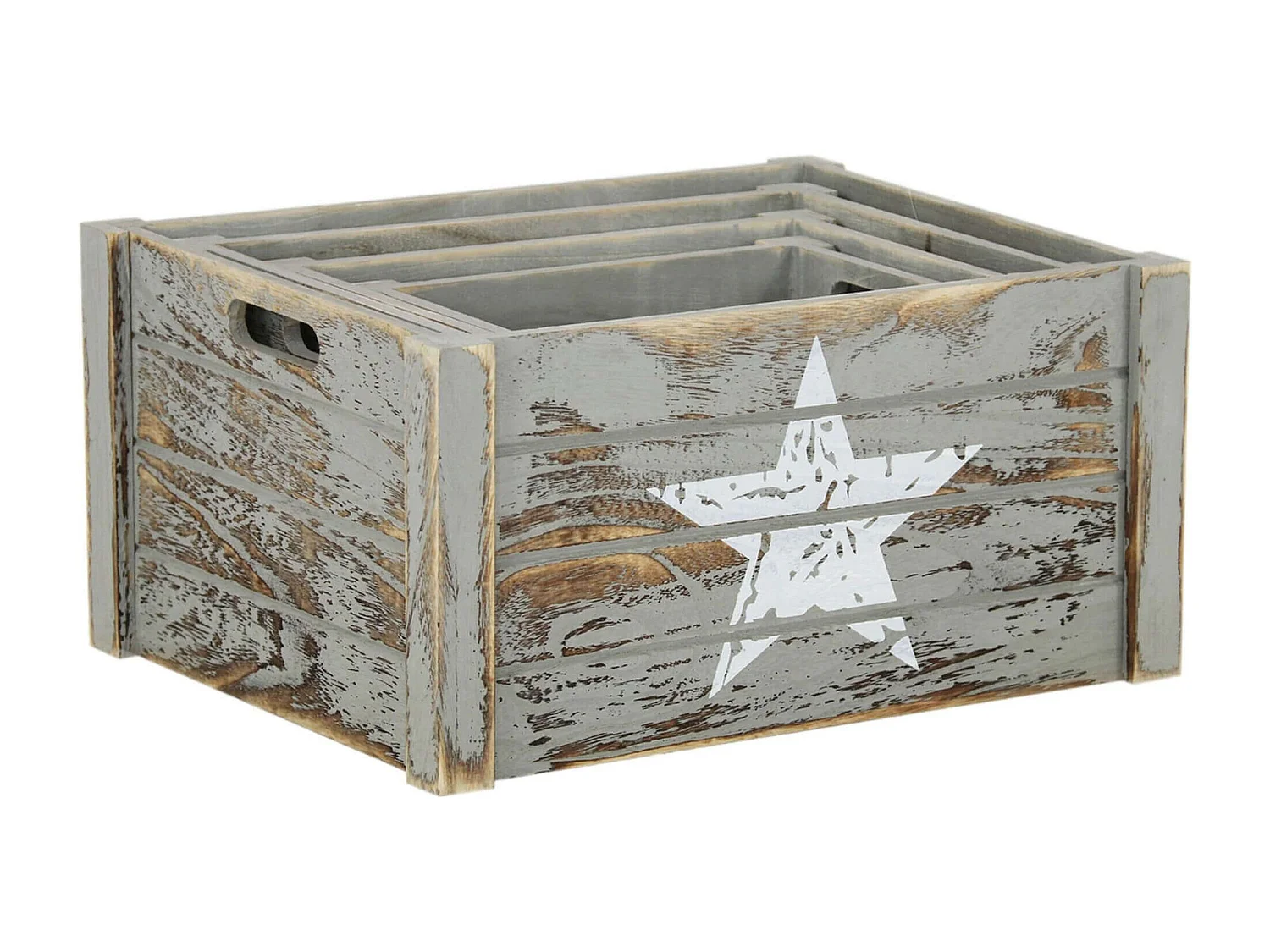 MilaniHome.it - Set Di 3 Cassette In Legno Di Design Industrial Stile Moderno Con Decoro , G.41x31x20/M.36x26x18/P.31x21x16/xS.26x16x14di coloreGrigio