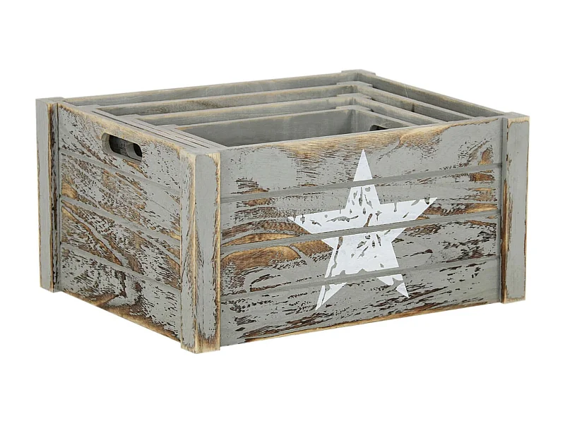 MilaniHome.it - Set Di 3 Cassette In Legno Di Design Industrial Stile Moderno Con Decoro , G.41x31x20/M.36x26x18/P.31x21x16/xS.26x16x14di coloreGrigio