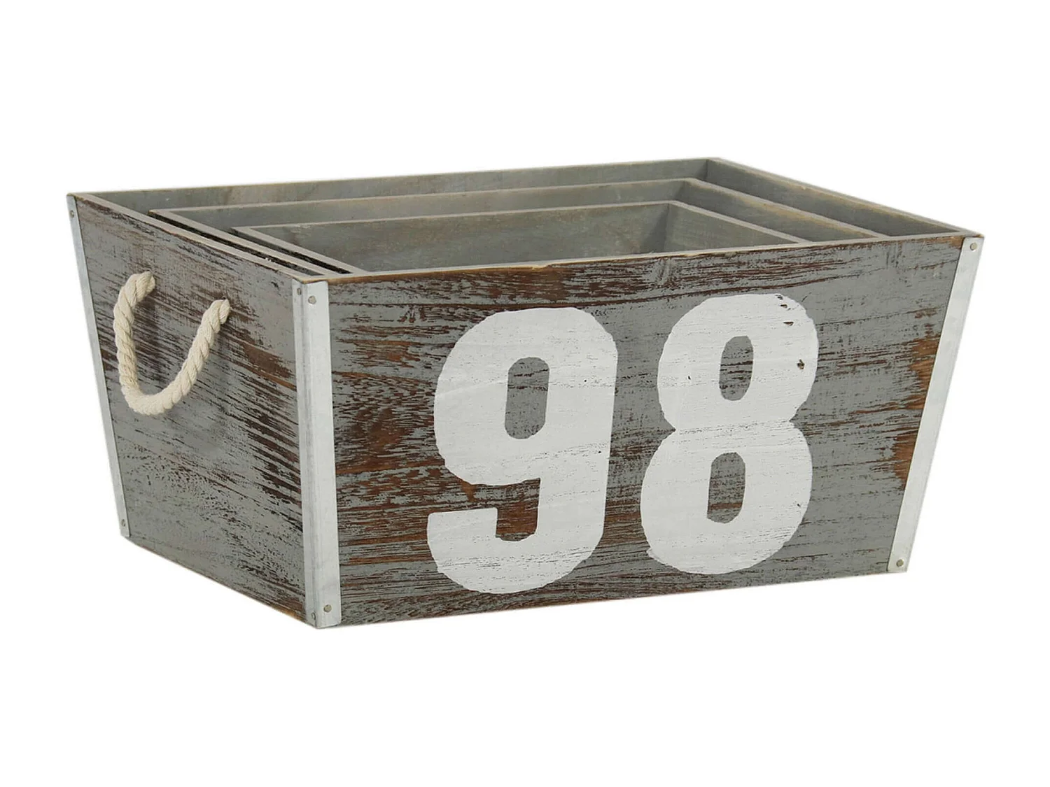 MilaniHome.it - Set Di 3 Cassette In Legno Di Design Industrial Stile Moderno Con Decoro , G.38x28x18/M.32x24x16/P.26x20x14di coloreGrigio