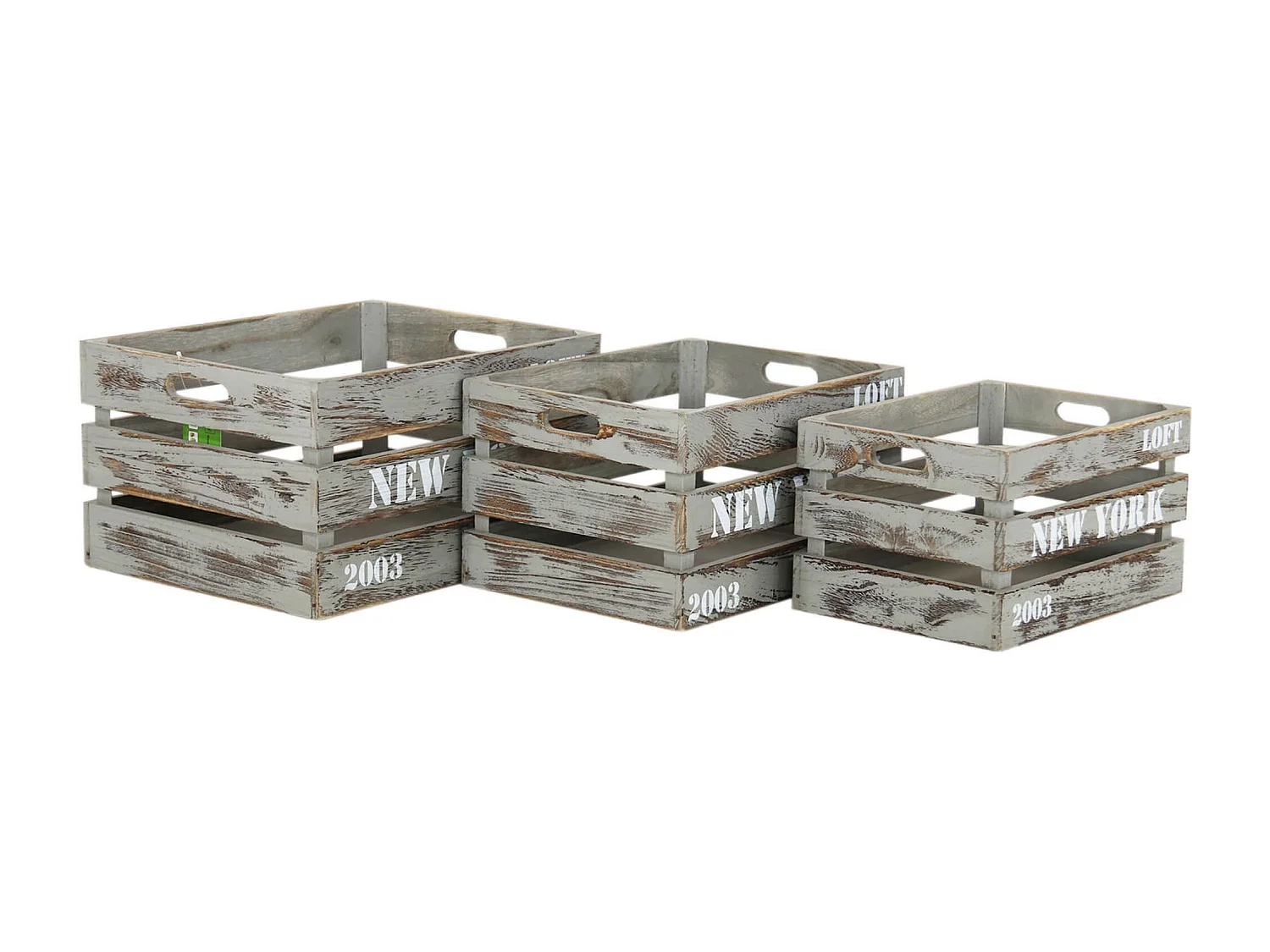 MilaniHome.it - Set Di 3 Cassette In Legno Di Design Industrial Stile Moderno Con Decoro , G.40x31x22/M.34x25x18/P.28x19x14di coloreGrigio