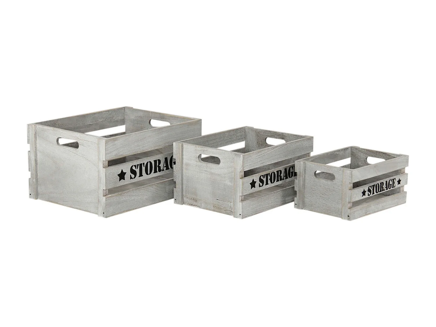 MilaniHome.it - Set Di 3 Cassette In Legno Di Design Industrial Stile Moderno Con Decoro , G.40x31x22/M.34x25x18/P.28x19x14di coloreGrigio