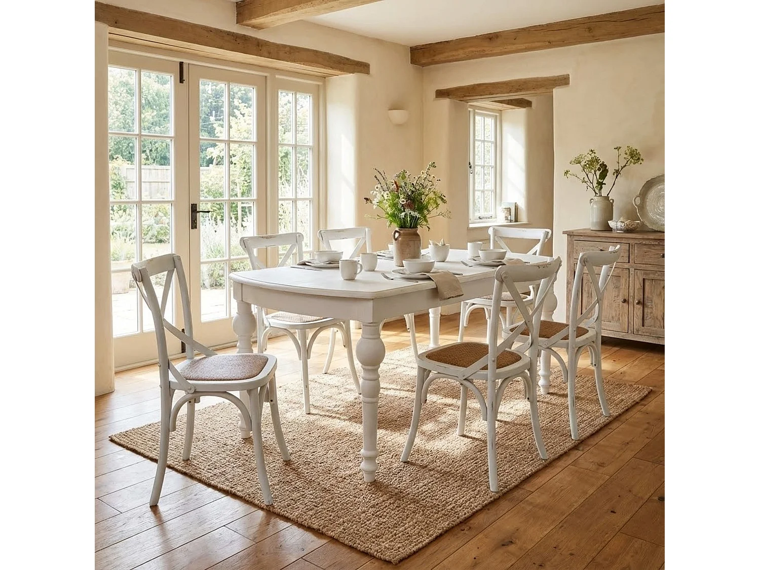 Milani Home - tavolo da pranzo allungabile in legno massiccio, bianco, 150 x 100 cm