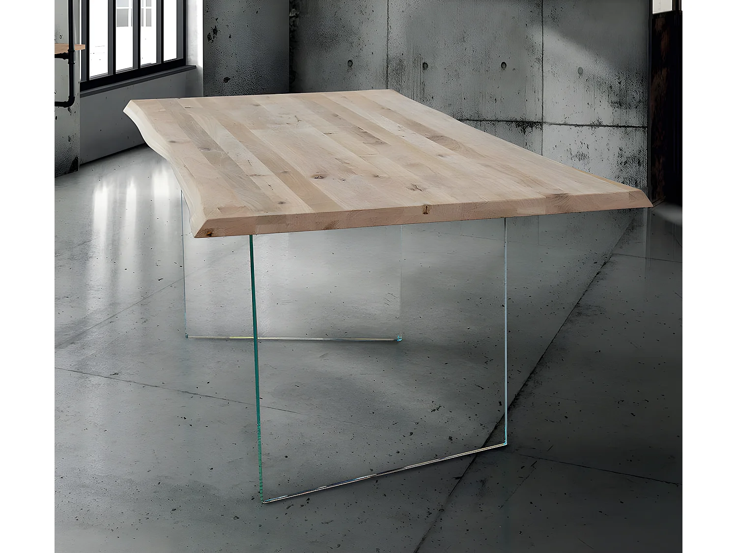 MilaniHome.it - Tavolo Da Pranzo Moderno Di Design Cm 160x90 Struttura In Vetro Piano Naturale Massello Per Sala Da Pranzo Cucina Ristorantedi coloreMarrone