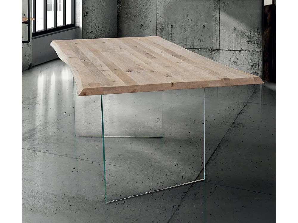 MilaniHome.it - Tavolo Da Pranzo Moderno Di Design Cm 160x90 Struttura In Vetro Piano Naturale Massello Per Sala Da Pranzo Cucina Ristorantedi coloreMarrone