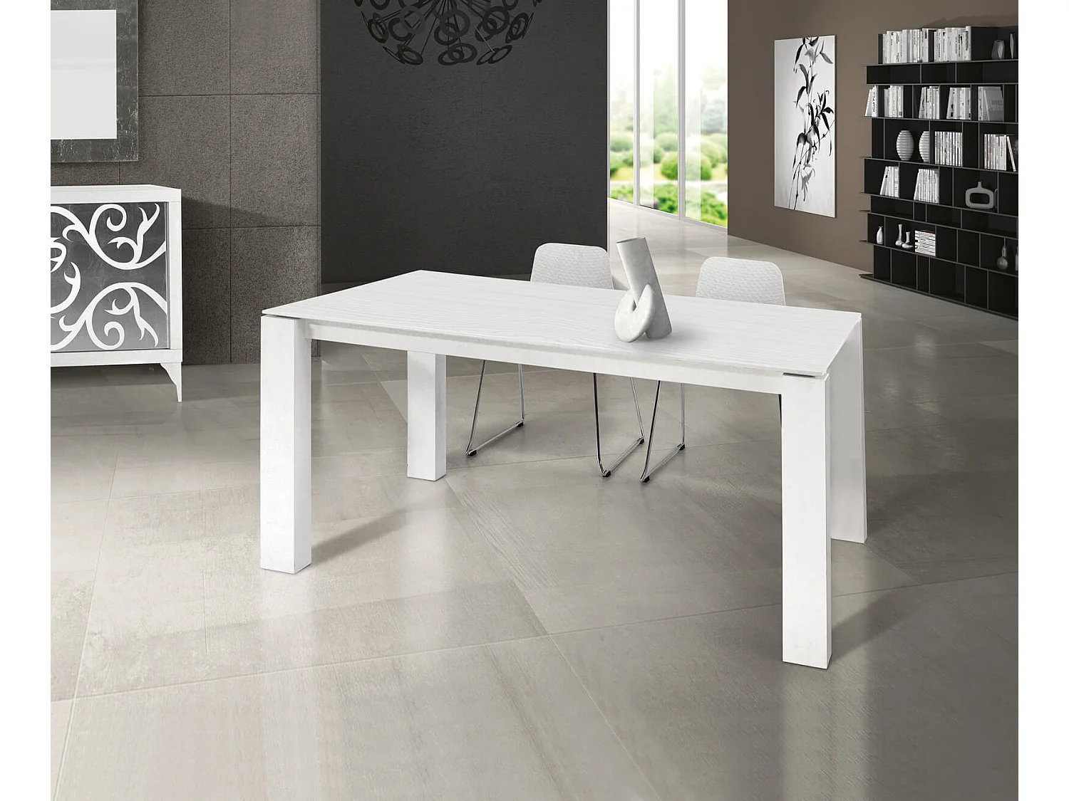 Tavolo Da Pranzo Moderno Di Design Allungabile Rettangolare Cm 90x160/205/250 Bianco Per Arredo Casa Cucina Sala Da Pranzo