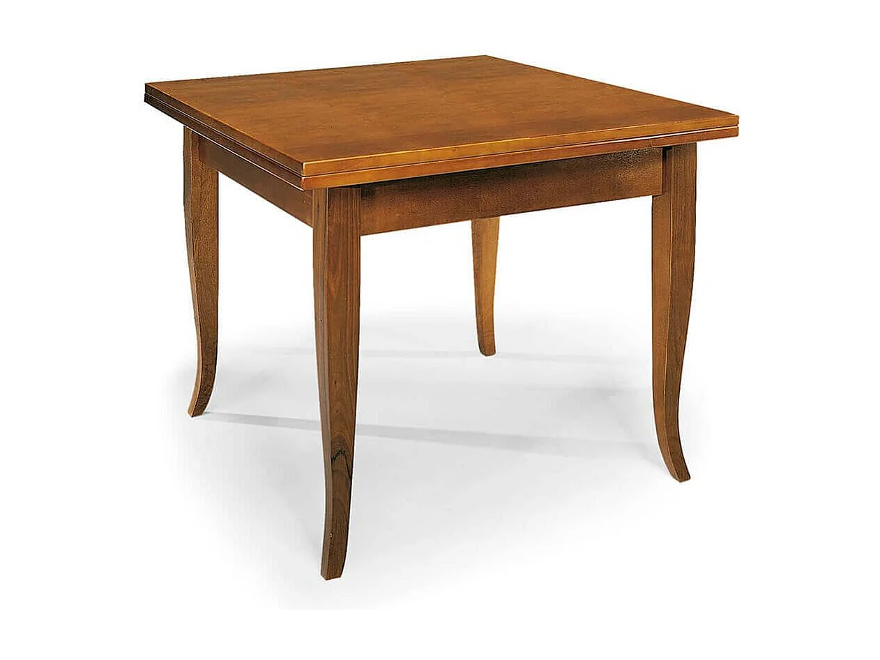 MilaniHome.it - Tavolo Da Pranzo Apribile A Libro Cm 100x100/200 Tinta Noce Per Interno Sala Da Pranzo Cucina Massello Arte Poveradi coloreTinta noce