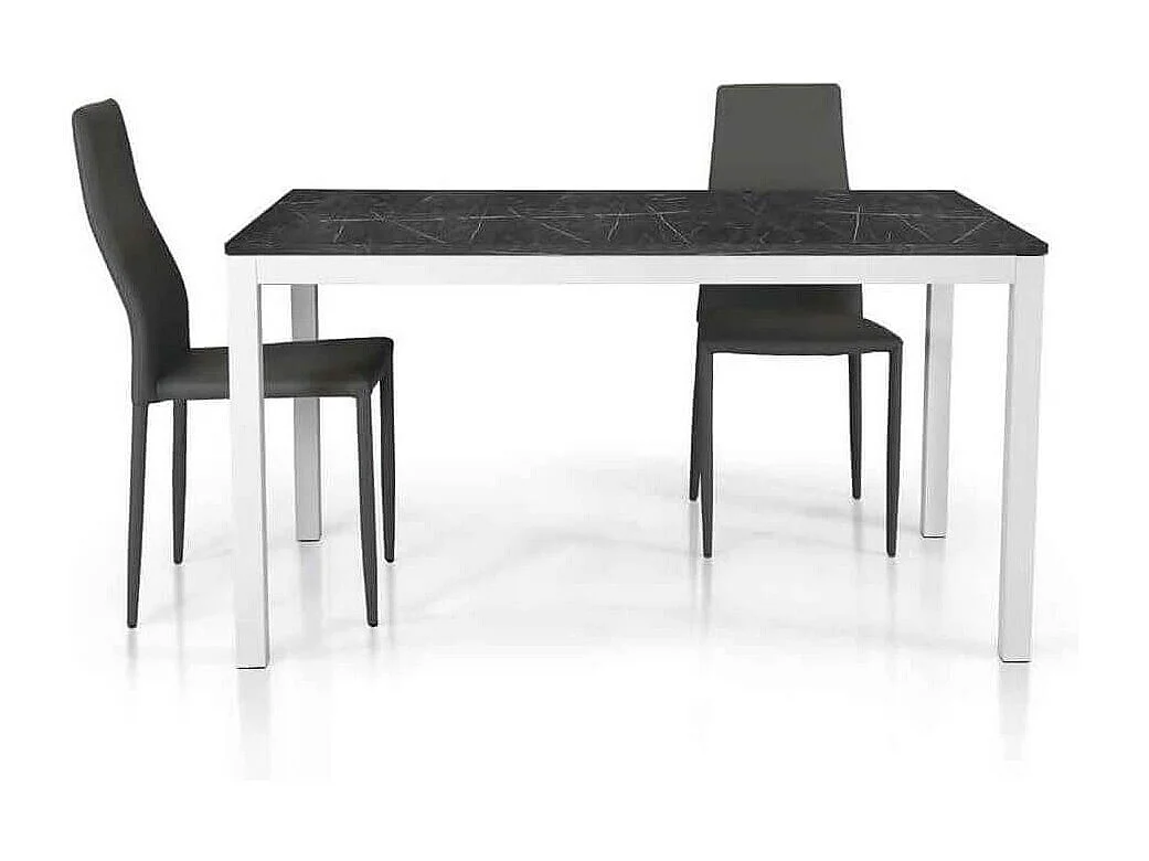 MilaniHome.it - Tavolo Da Pranzo Allungabile In Metallo Bianco Con Piano Effetto Marmo Di Design Moderno, Cm 70x110/160x75 Hdi coloreGrigio scuro