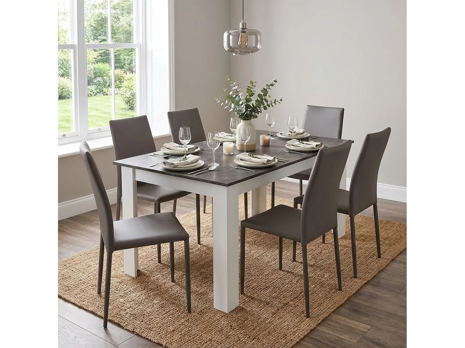 MilaniHome.it - tavolo da pranzo allungabile in legno di design per sala da pranzo 140/180x80x75 hdi coloreCemento Scuro